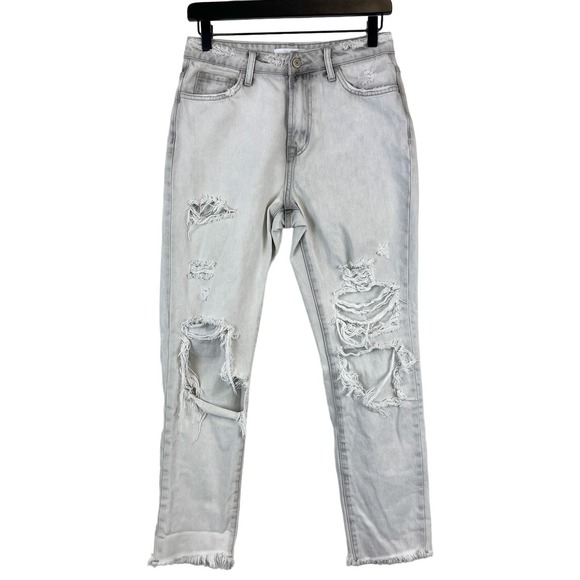 Vervet Womens (25) Rigid Mom Jeans Distressed High Rise 27" Gray Cotton - Picture 1 of 12